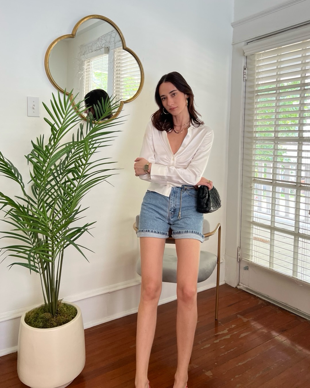 A Satin Blouse and Denim Shorts: The Easiest Way to Make Summer Denim Feel More Grown-Up